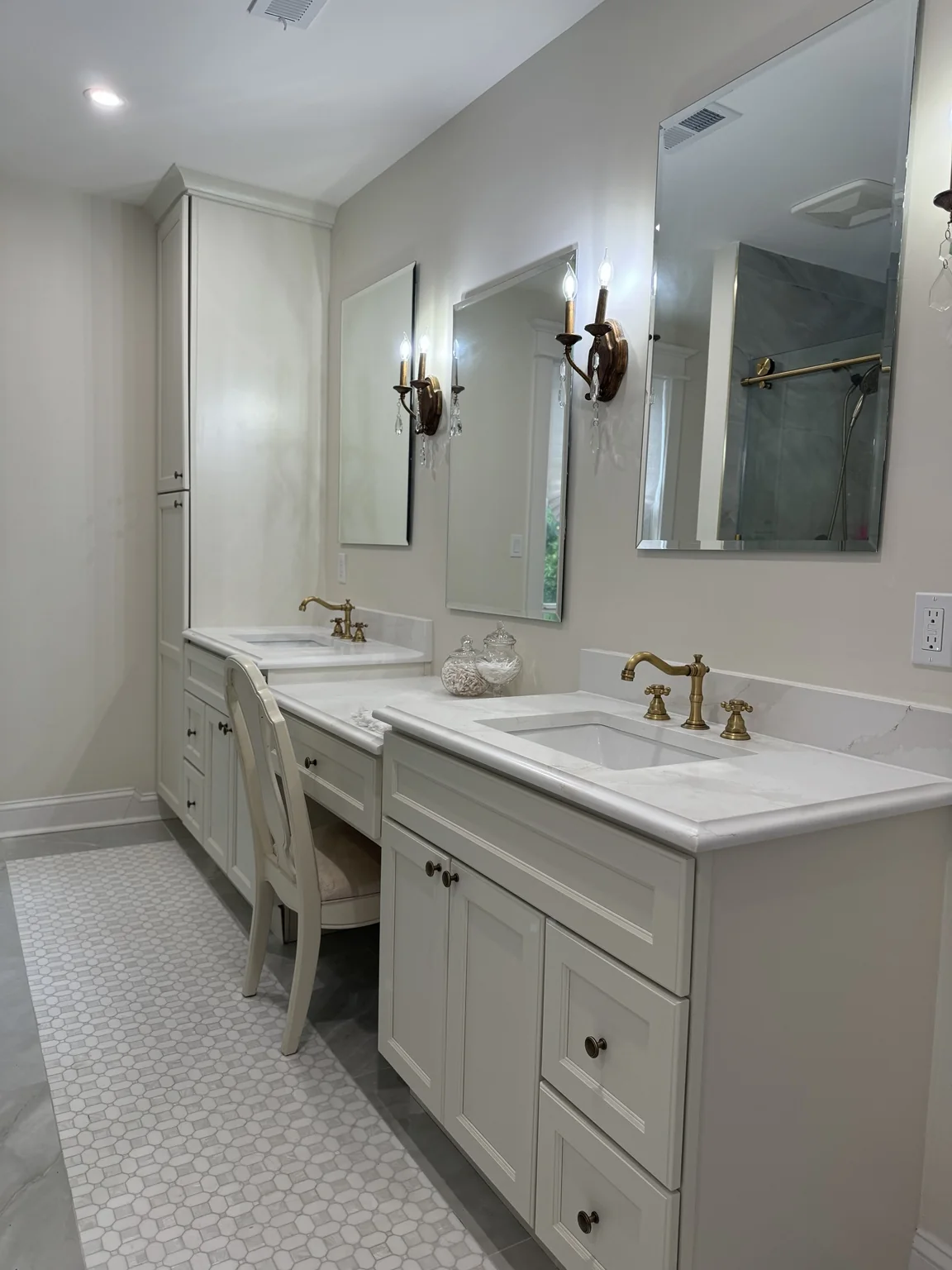 Custom bathroom vanity and makeup station